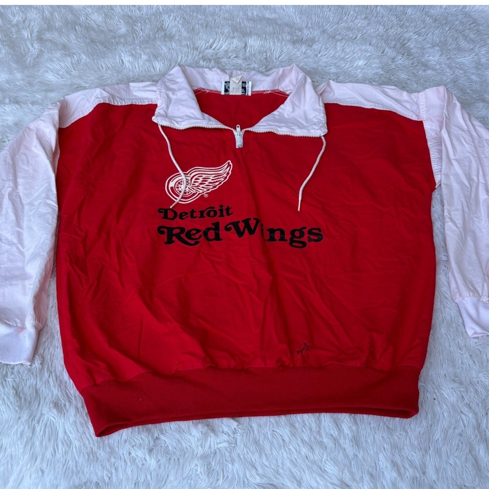 Vintage Detroit Red Wings 1/4 Zip Pullover XL Red White NHL‎